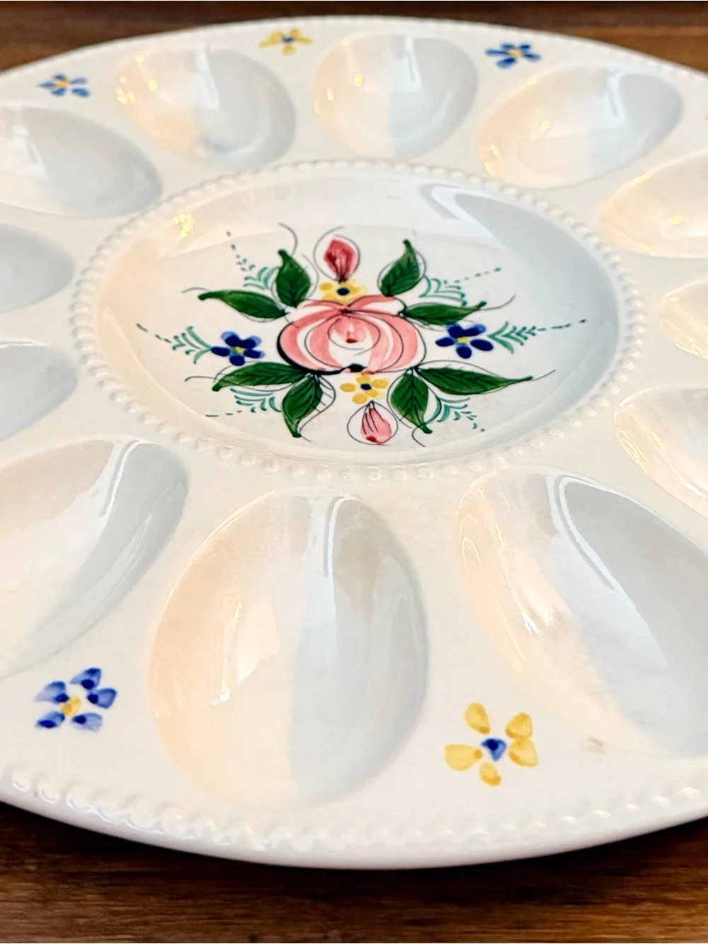 Vintage Golden Crown/Secla Hand-Painted Ceramic Floral Egg Serving Platter